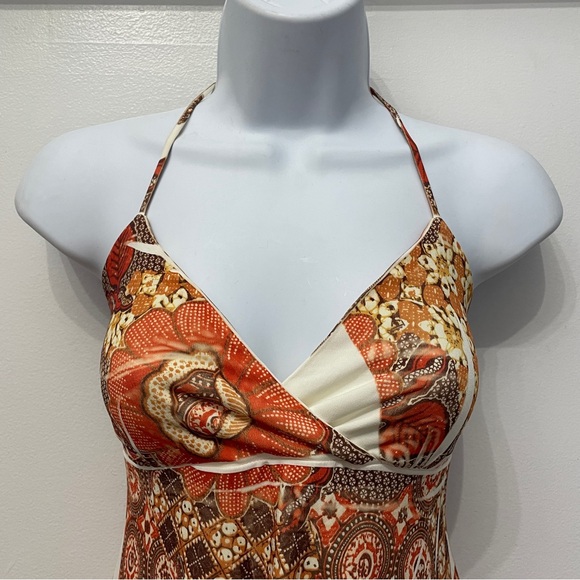 Y2K Rave halter Top 2000’s Brittney spears Vibes Floral Orange - Picture 5 of 6